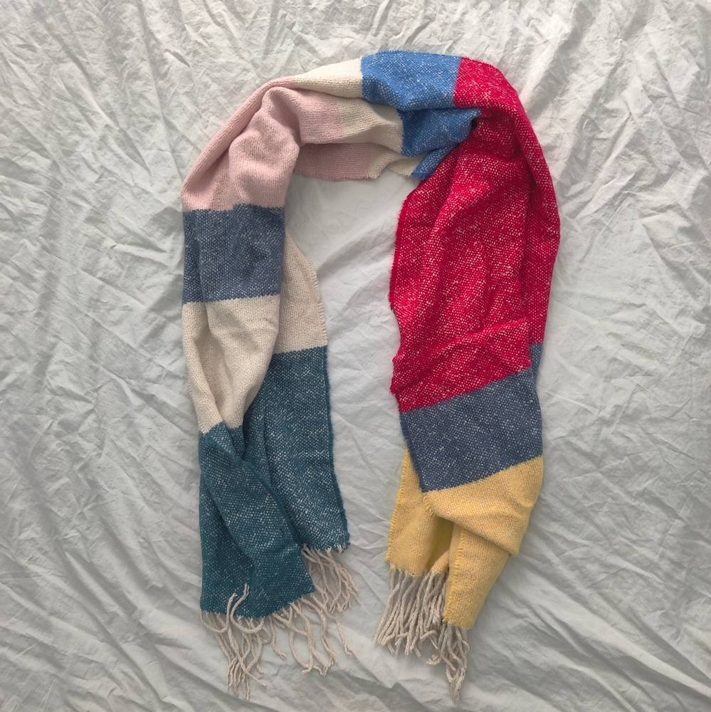 *UNIQLO* Color Block Scarf With Fringes
